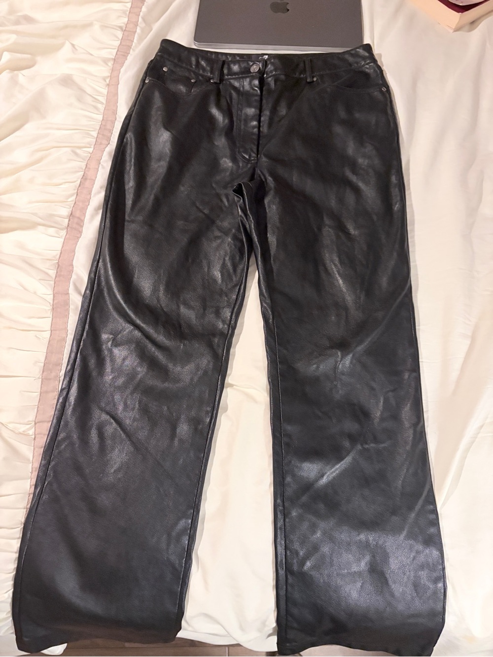7 For All Mankind Black Faux Leather Wide-Leg Pants
